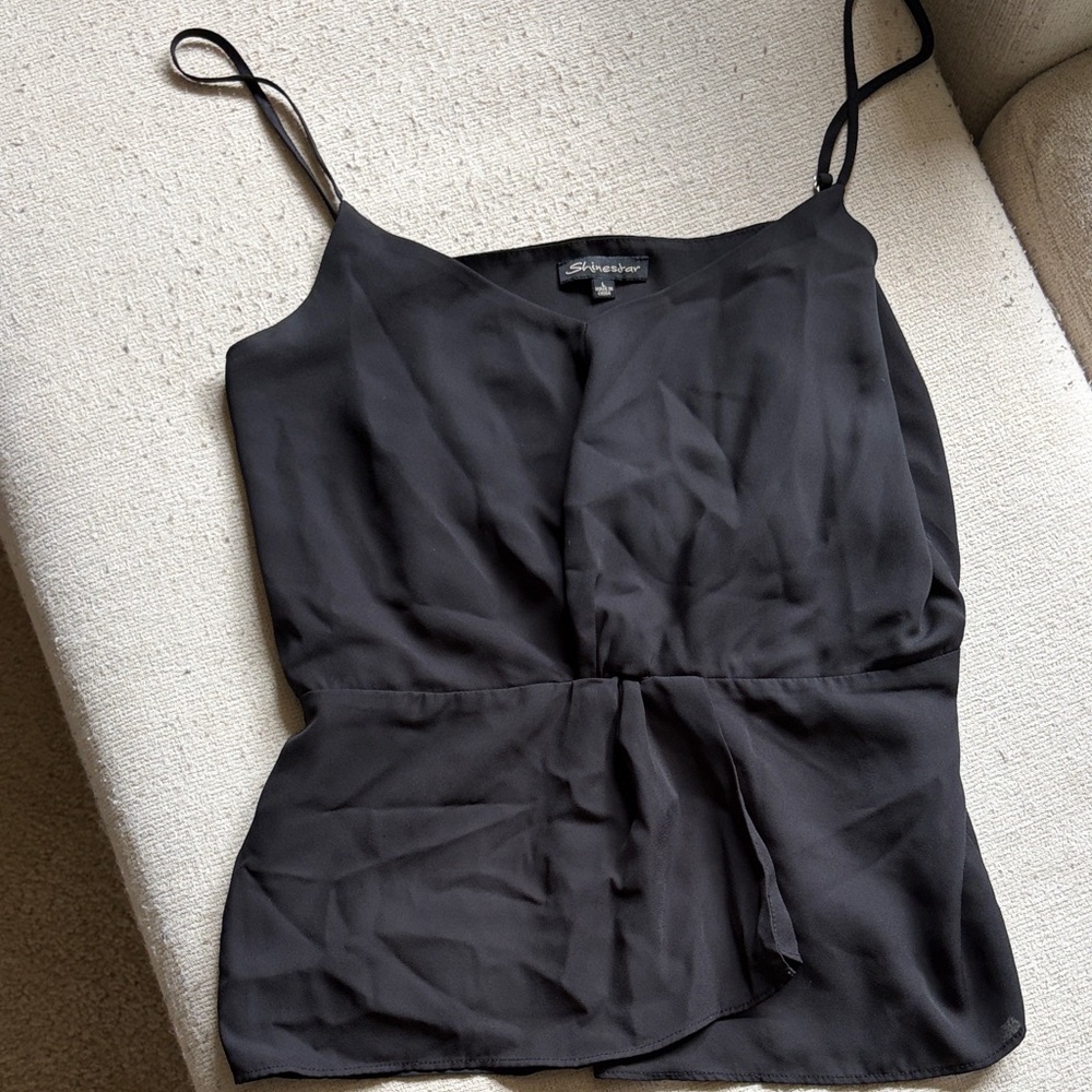 Shinestar Black V-Neck Tie-Front Spaghetti Strap Camisole